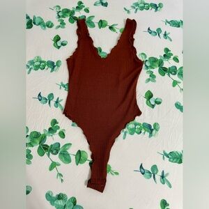 Rust brown textured stretchy tank bodysuit